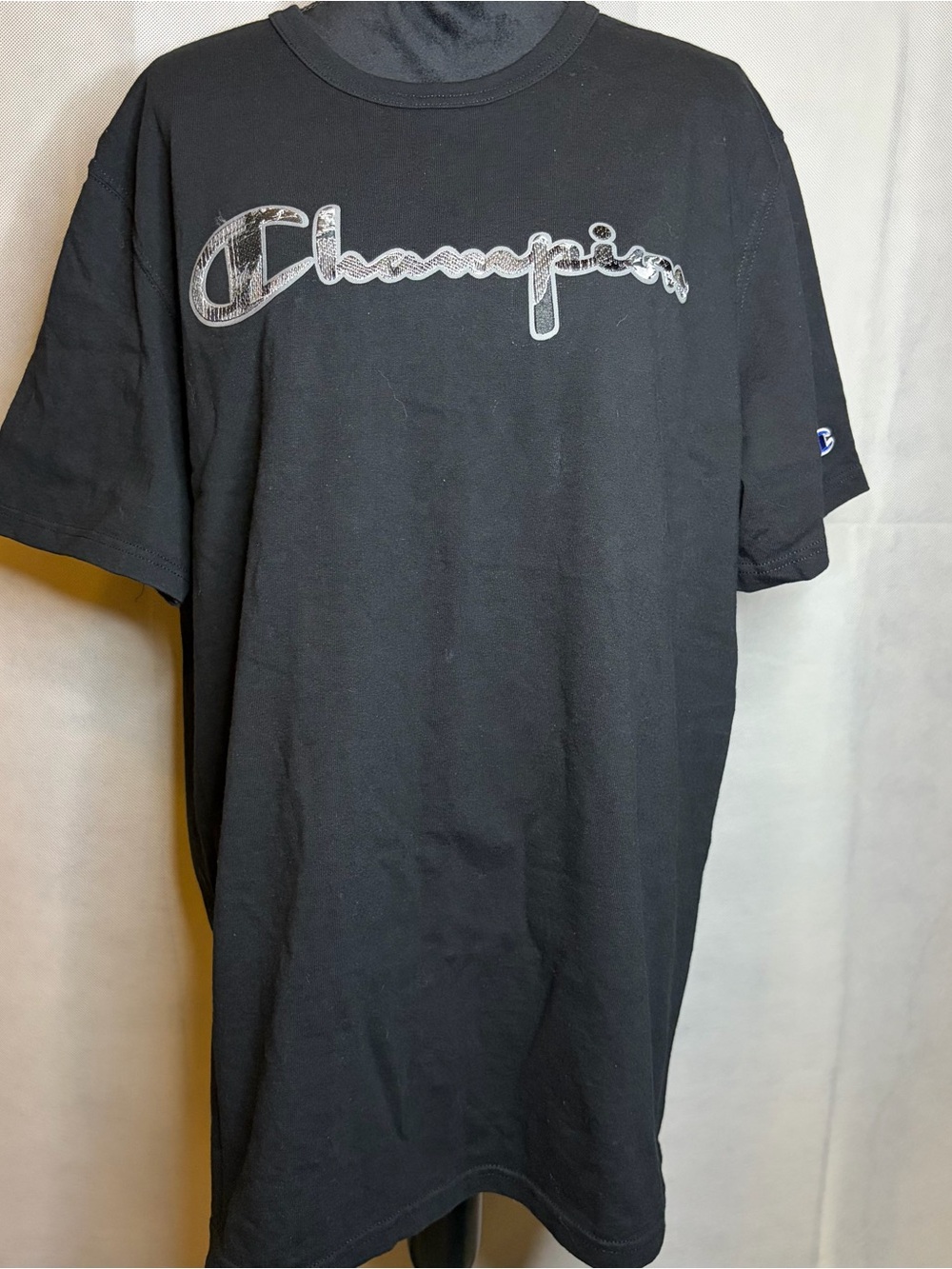 Champion Black Short Sleeve T-Shirt with Silver Script Logo